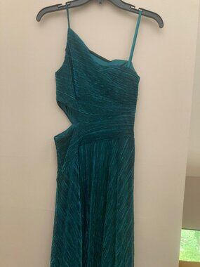 Betsy & Adam Metallic One Shoulder Cut Out Gown